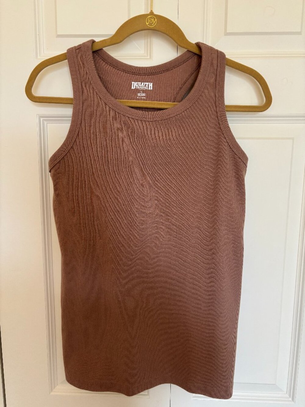 Duluth Trading Women's No-Yank Luxe Rib Racerback Shelf Bra Tank Size L Cocoa